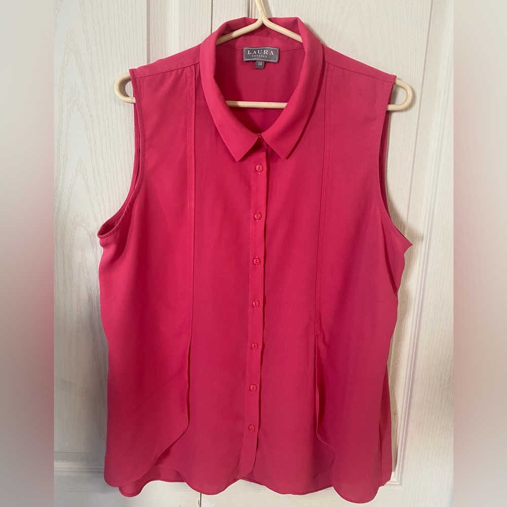 Laura Petites Women's Polyester Short Sleeve Pink Blouse